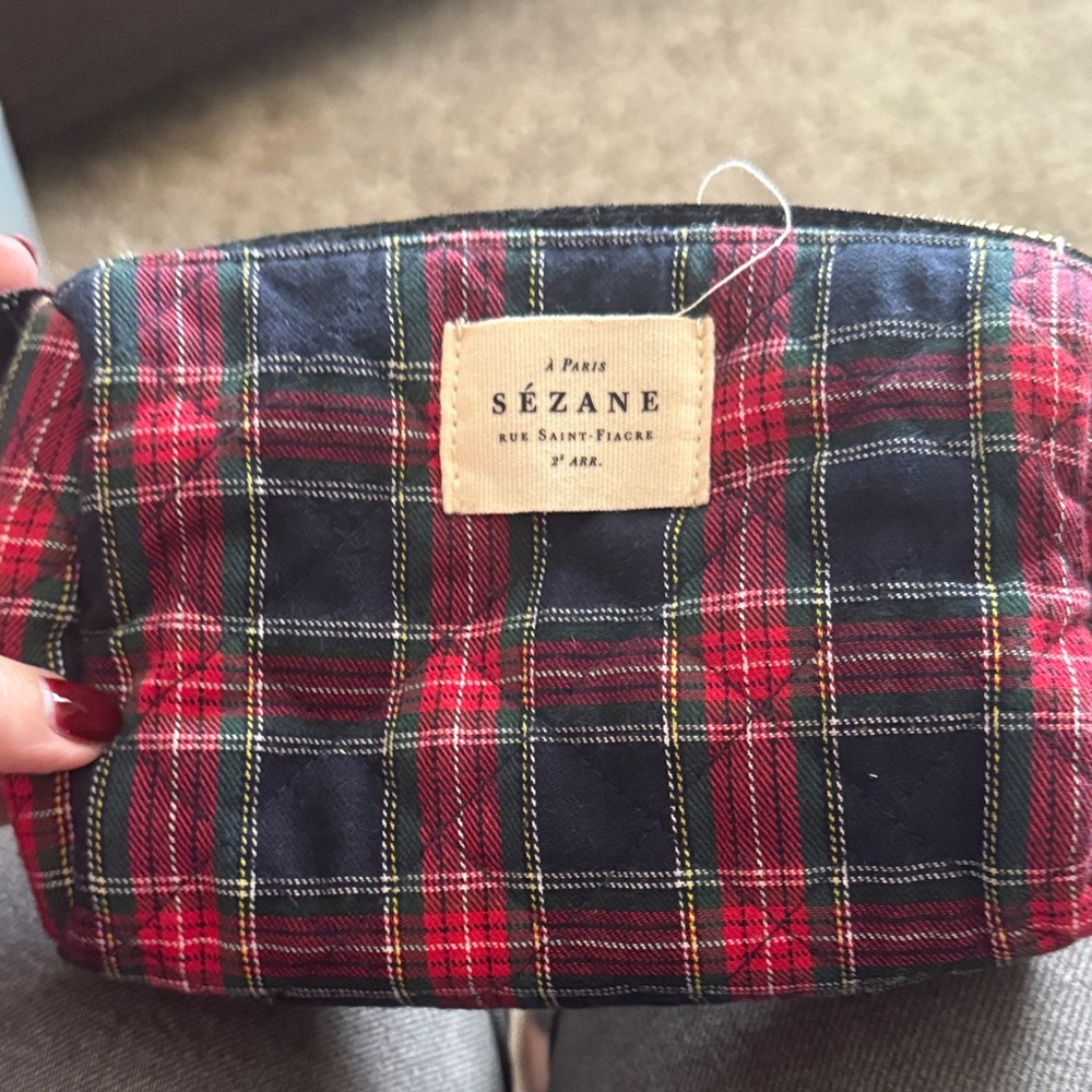 Sézane Red and Blue Plaid Cosmetic Bag